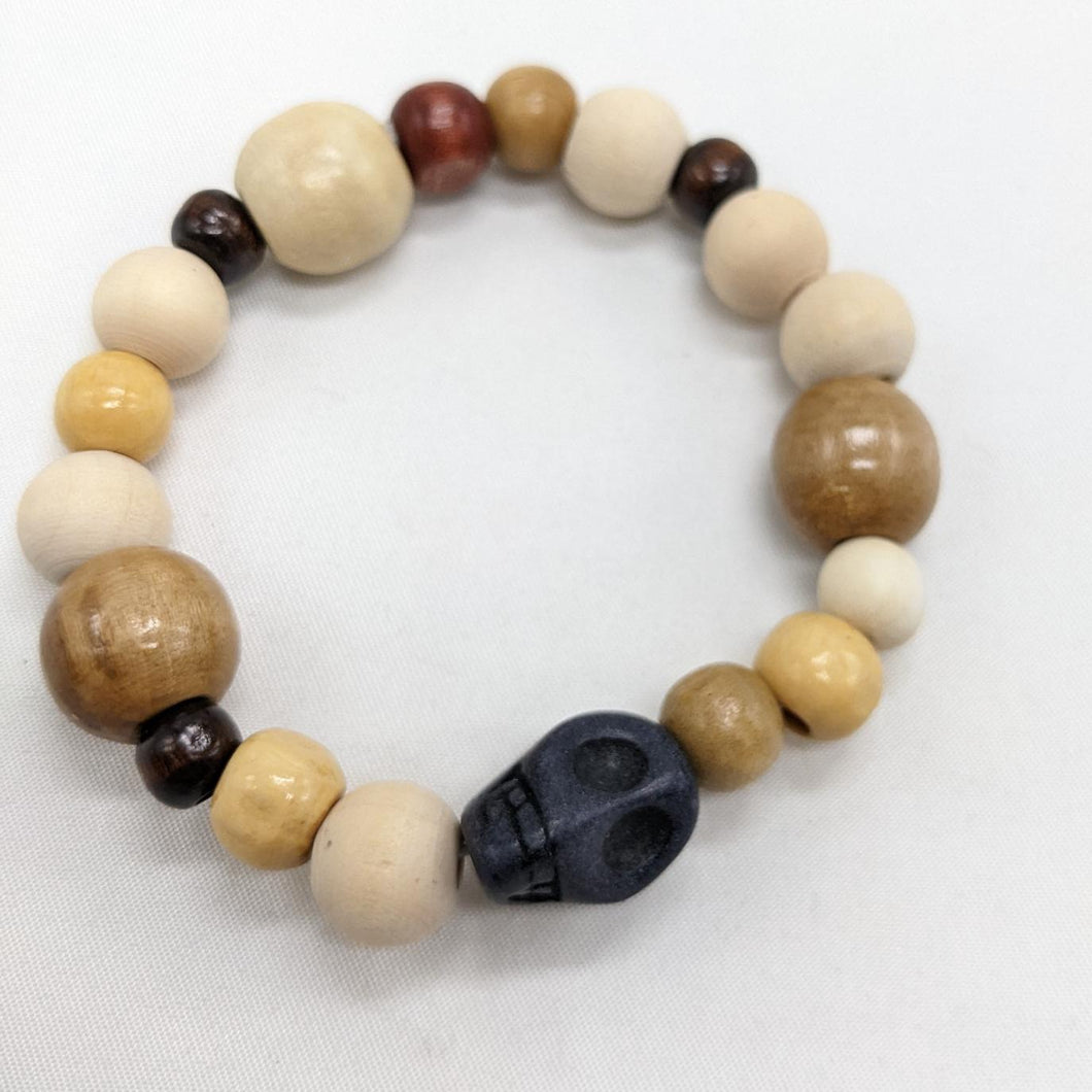 Black Skull Wood Bead Bracelet