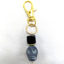 Load image into Gallery viewer, Grey Skull with Top Hat Key Chain
