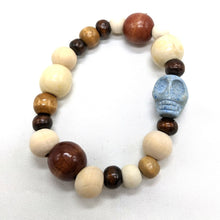 Load image into Gallery viewer, Wood Bead Skull Bracelet
