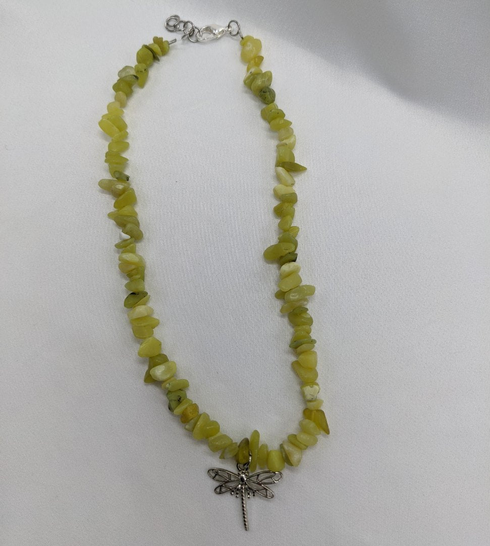 Dragonfly with Green Chips Necklace