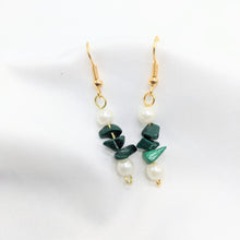 Load image into Gallery viewer, Malachite and Pearl Earrings (Clip and Pierced)

