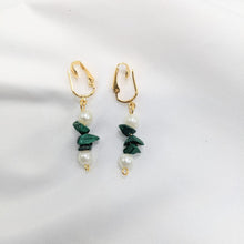Load image into Gallery viewer, Malachite and Pearl Earrings (Clip and Pierced)
