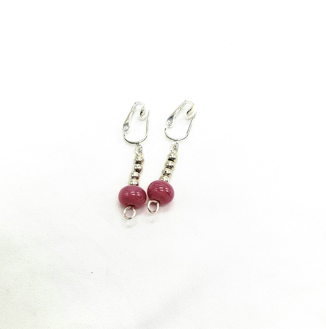 Rose Pink Bead Clip-On Earrings