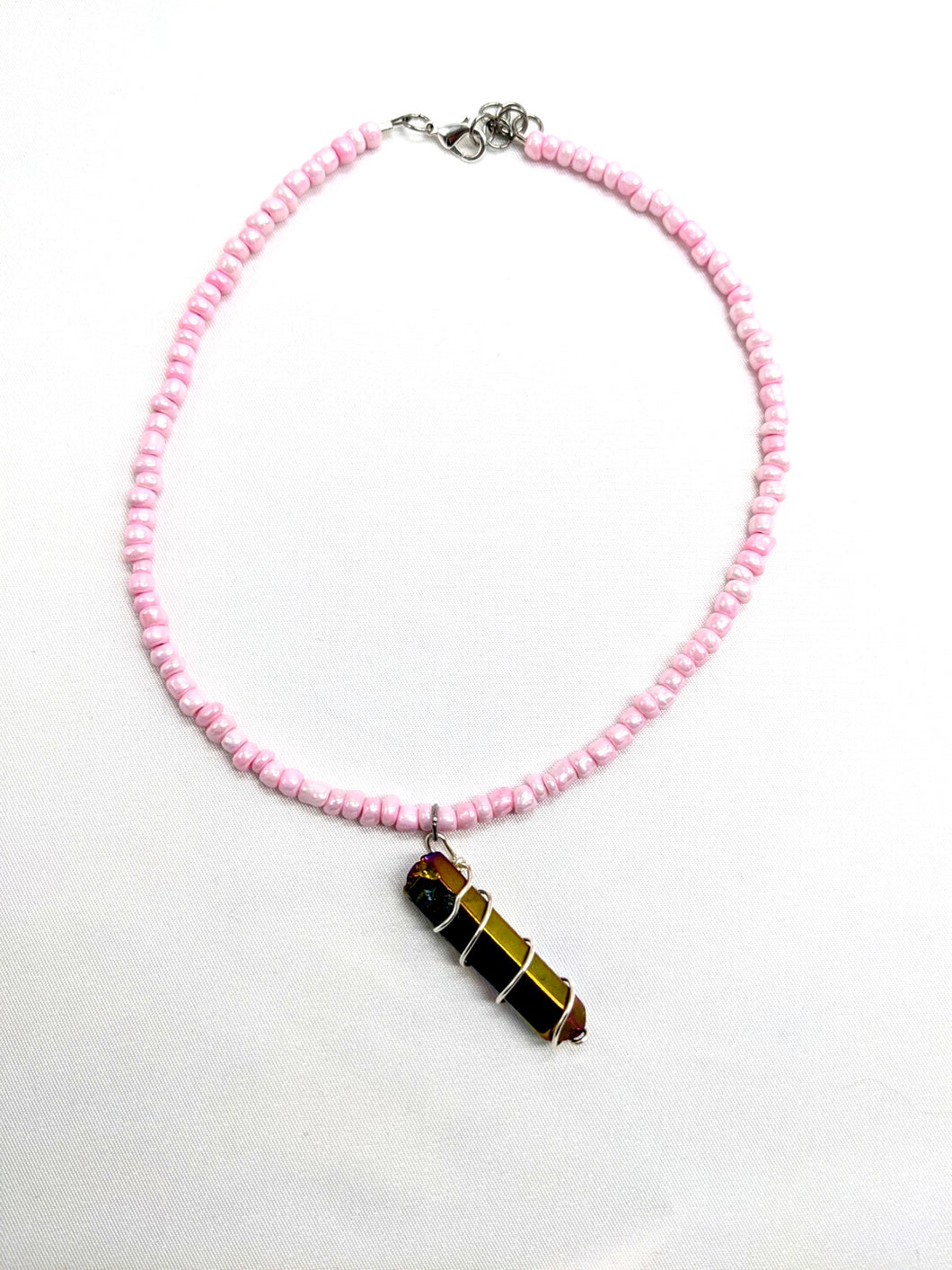 Pink Seeded Crystal Necklace