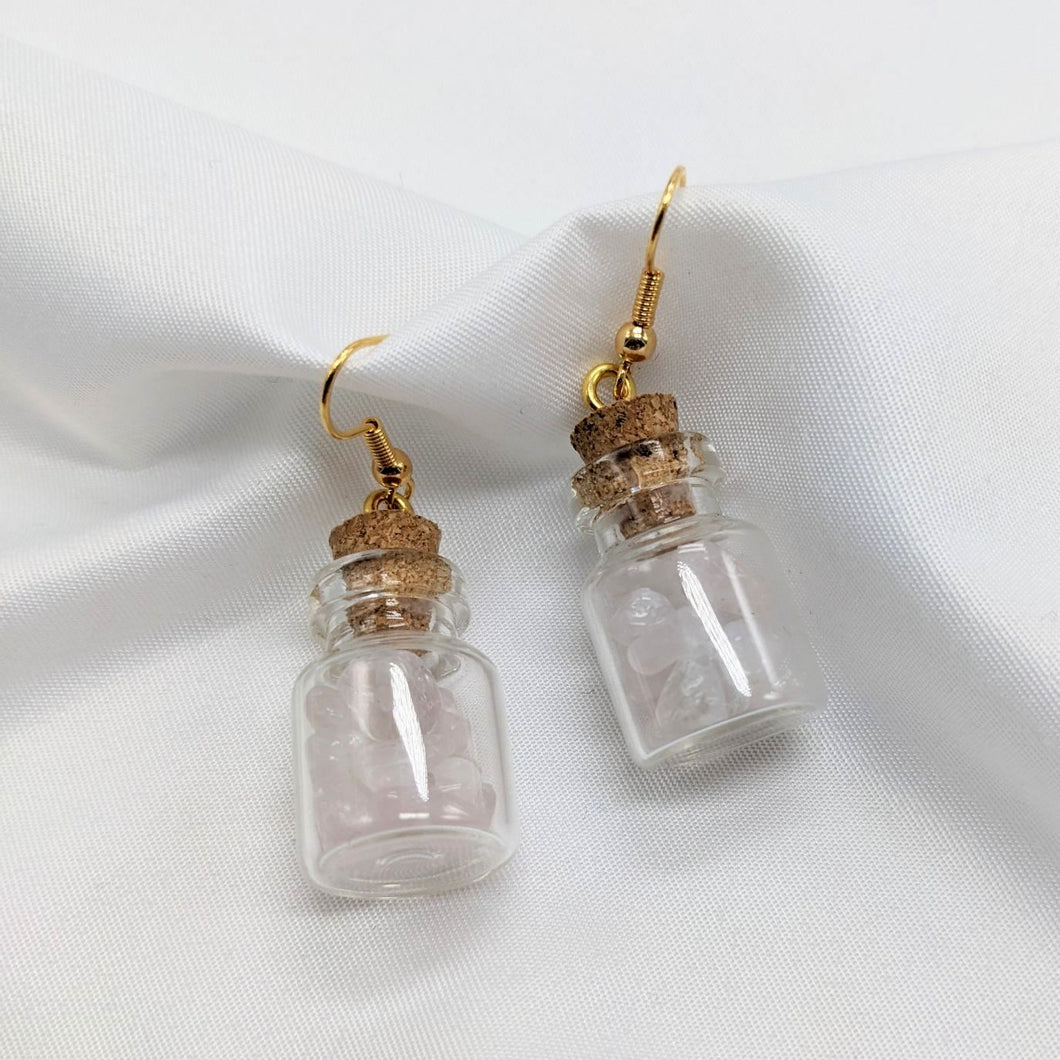 Rose Quartz in a Bottle Earrings