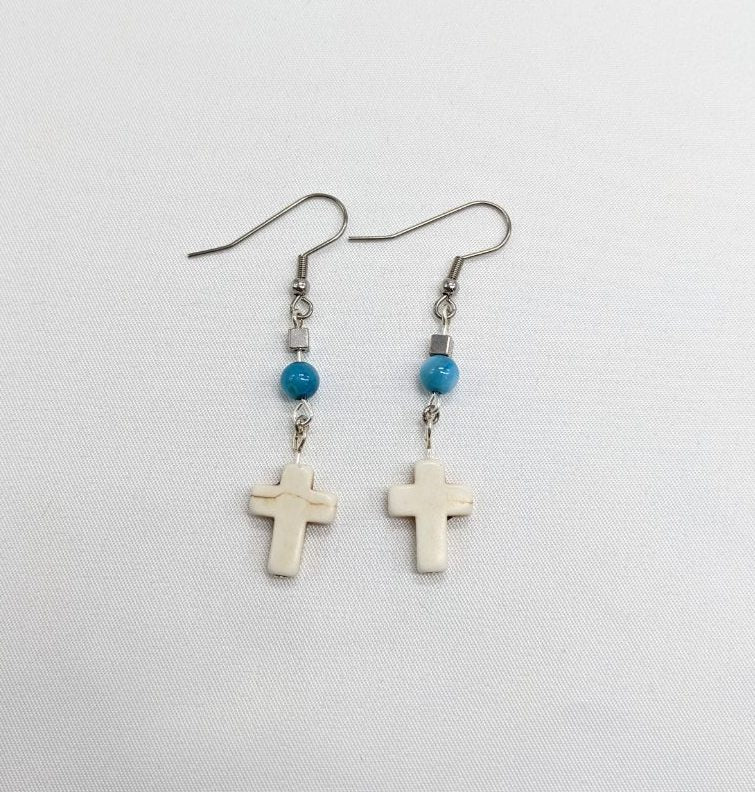 White Cross Earrings