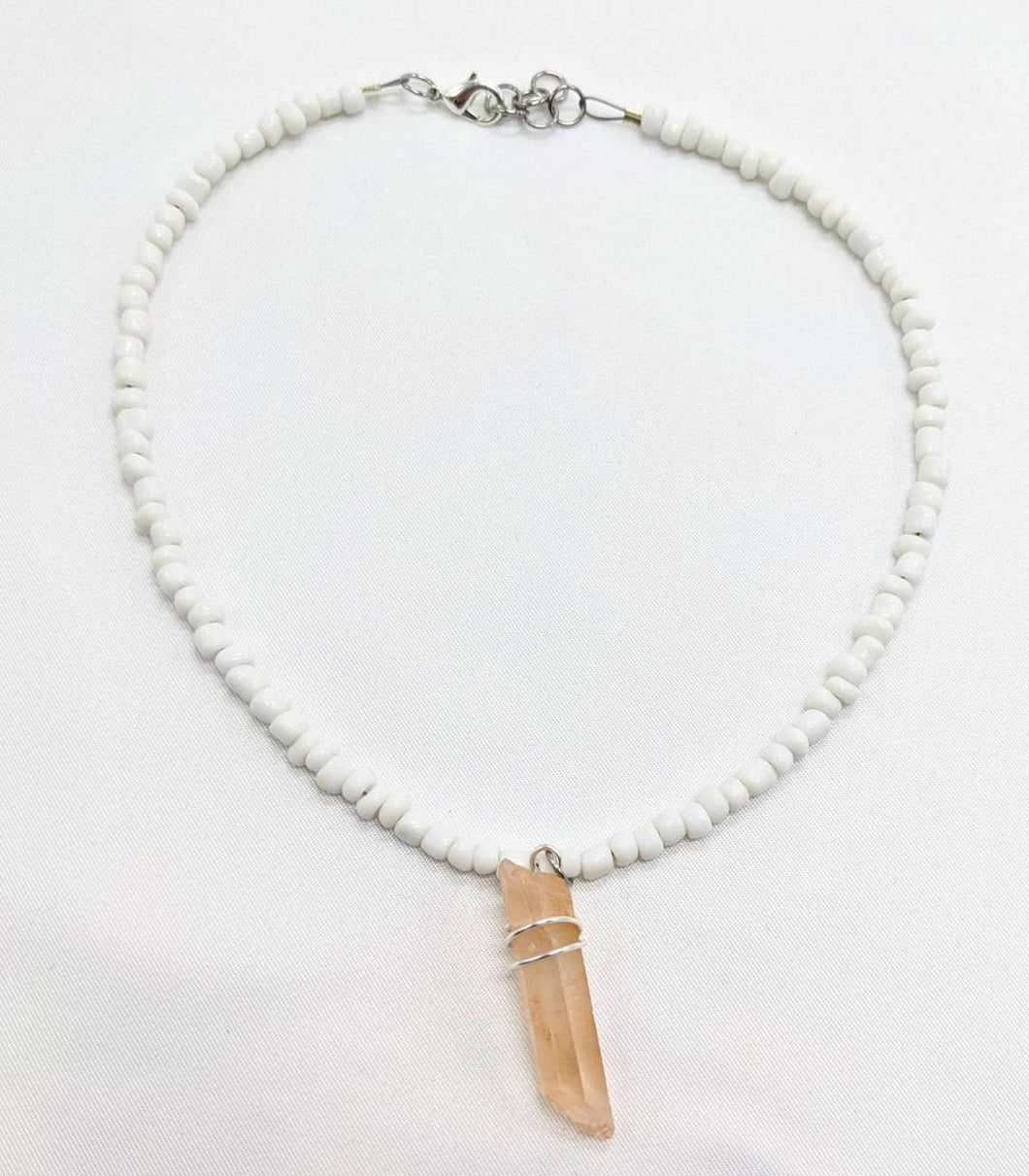 White Seeded Sugar Crystal Necklace